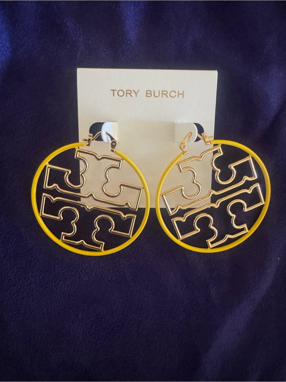 Tory Burch Miller Wire Enamel Hoop Earrings NWT